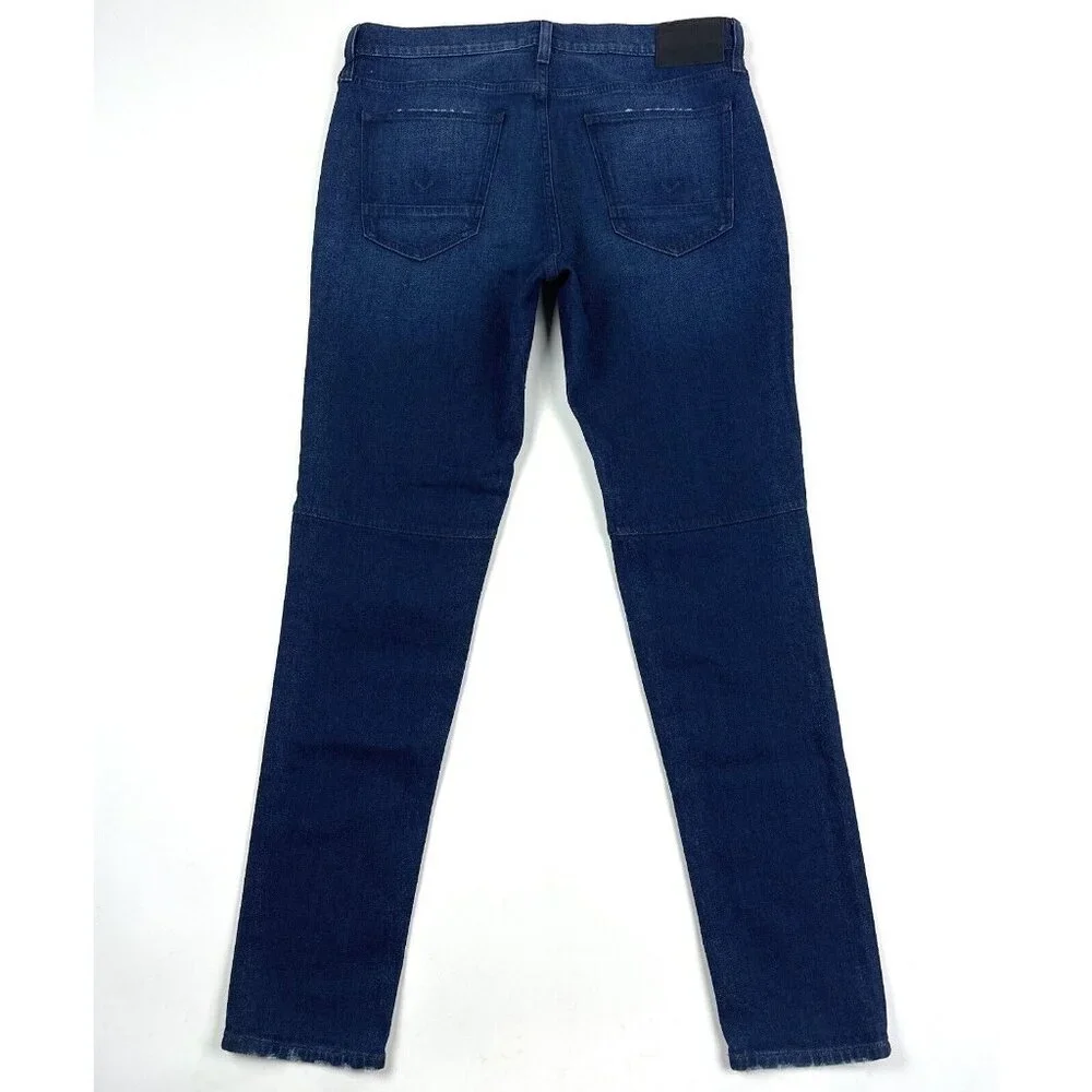 Hudson Zach Skinny Mens 34 Dark Blue Jeans Distressed Stretch Reinforced Knees - Picture 9 of 9